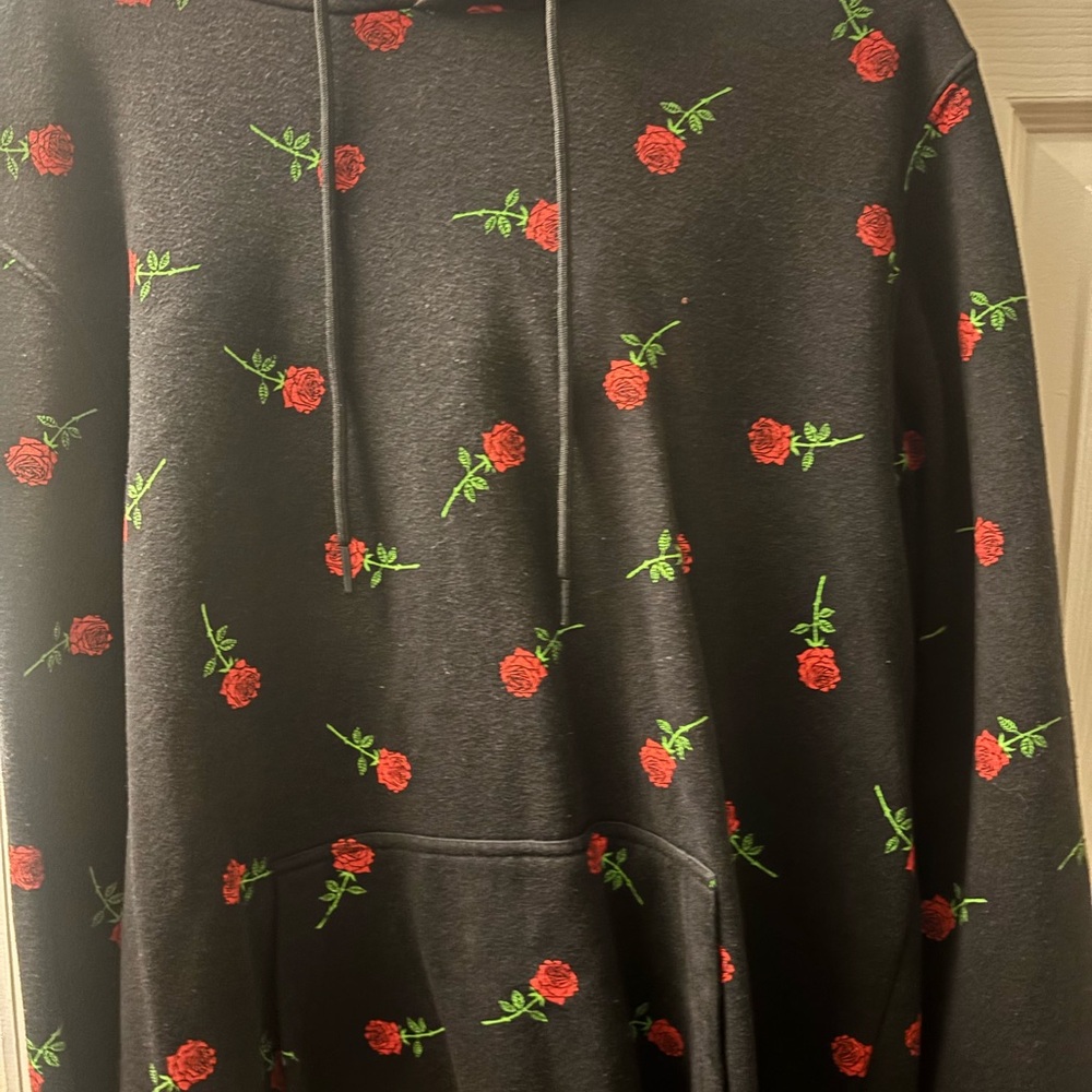 Forever 21 Black Hoodie with Rose Embroidery